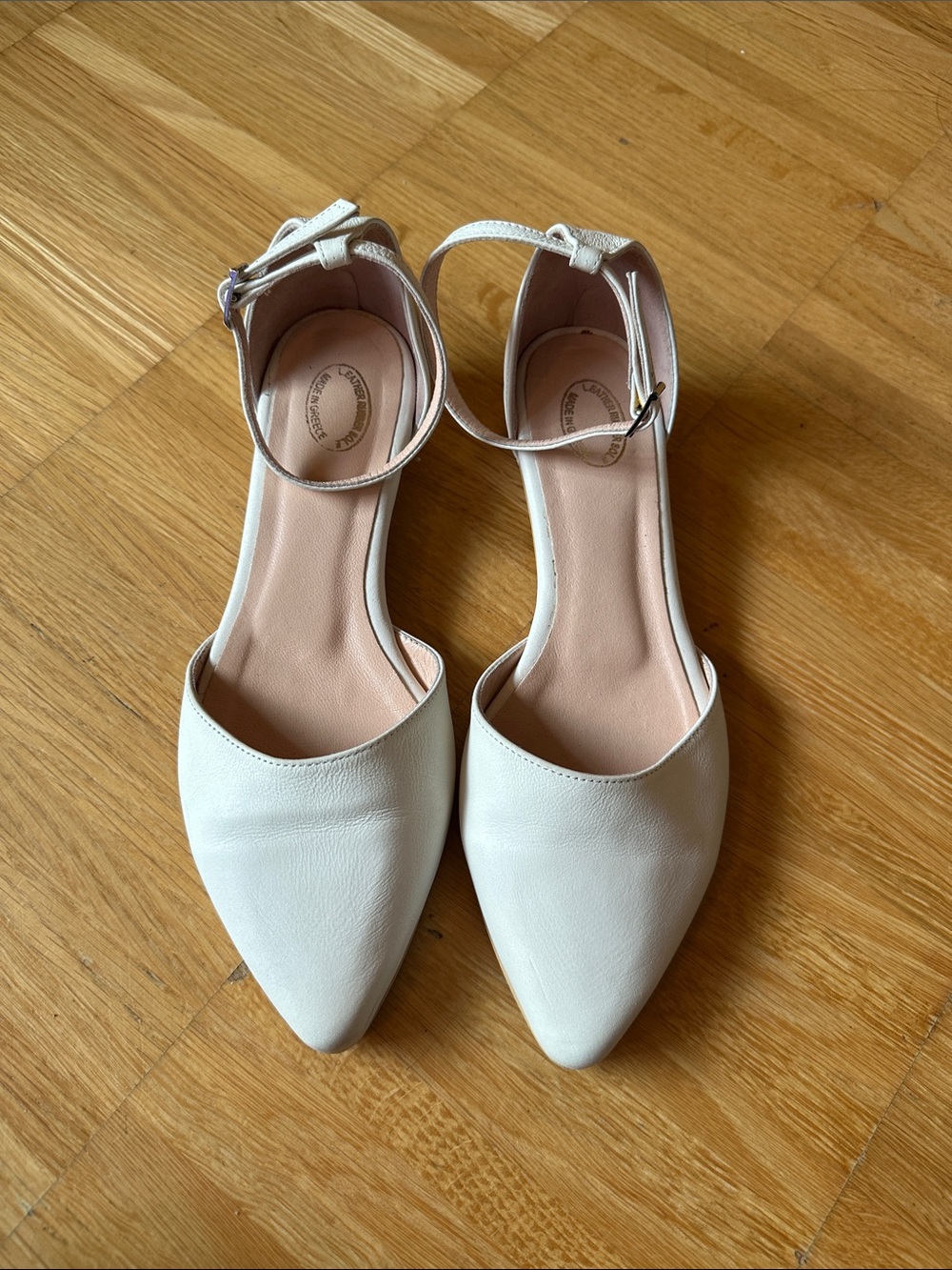 Locally made in Greece | White Ankle Strap Full Leather Shoes